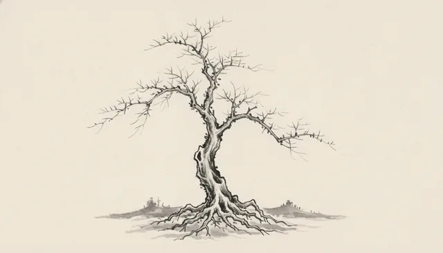Bare tree with visible roots and branches
