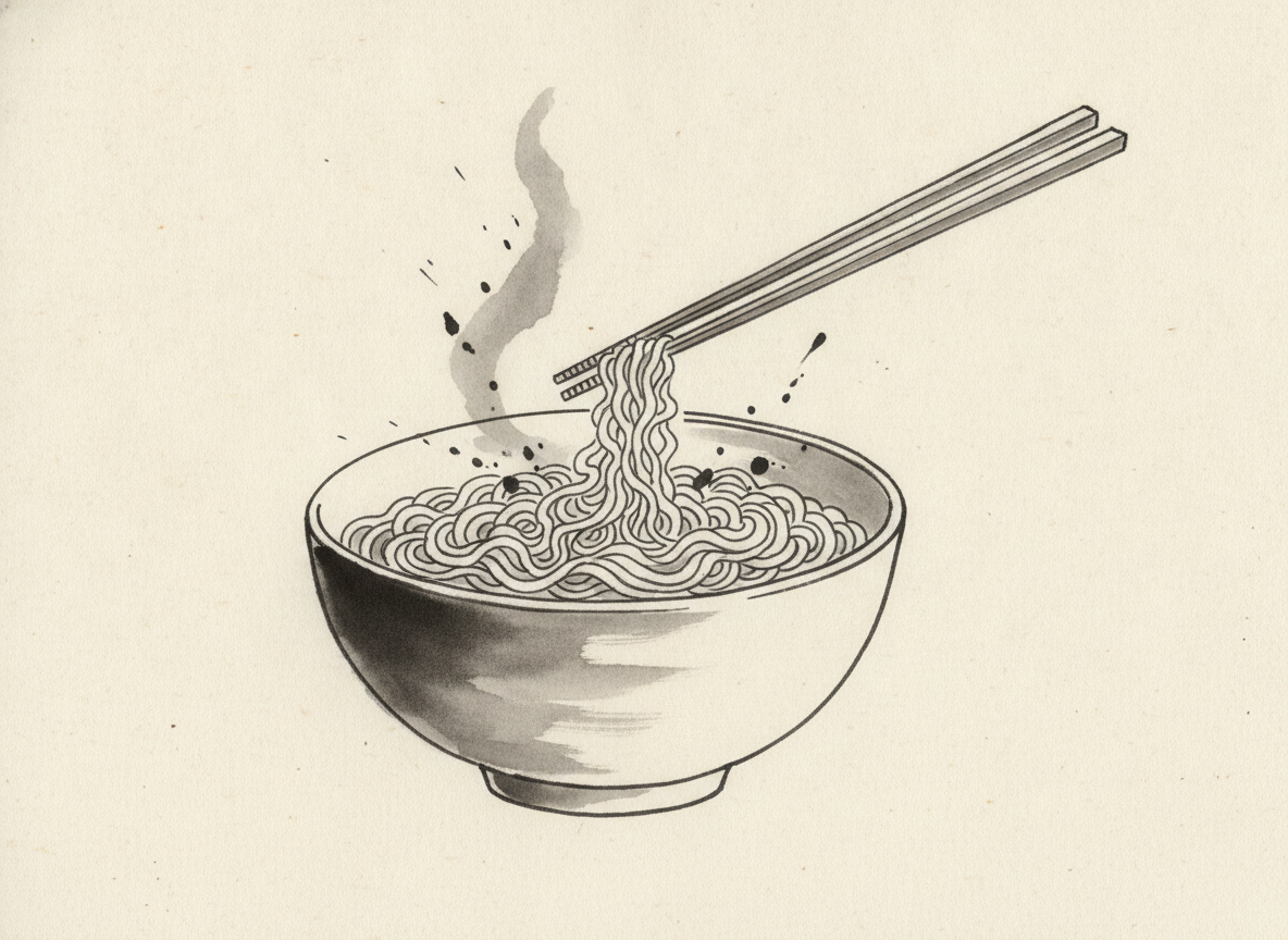 Bowl of noodles with chopsticks