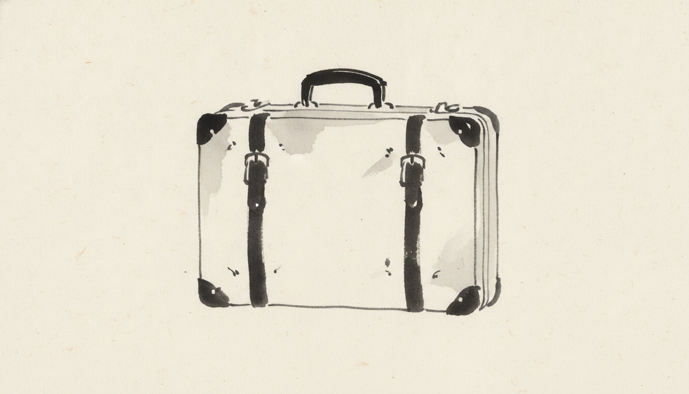 Vintage travel suitcase in black ink