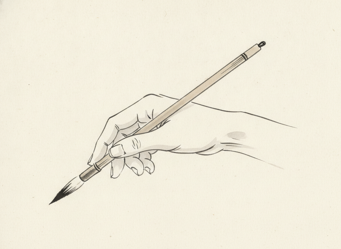 Hand holding an ink brush